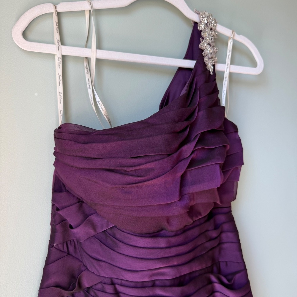 Jade Couture Dress Mother of the Bride Groom Ruched One Shoulder Purple Size 6 - Picture 6 of 16